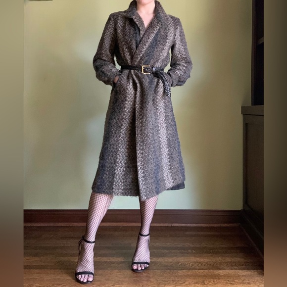 Striped Mohair Coat, Vintage Retro Open Front Coat, Petite - Picture 2 of 8